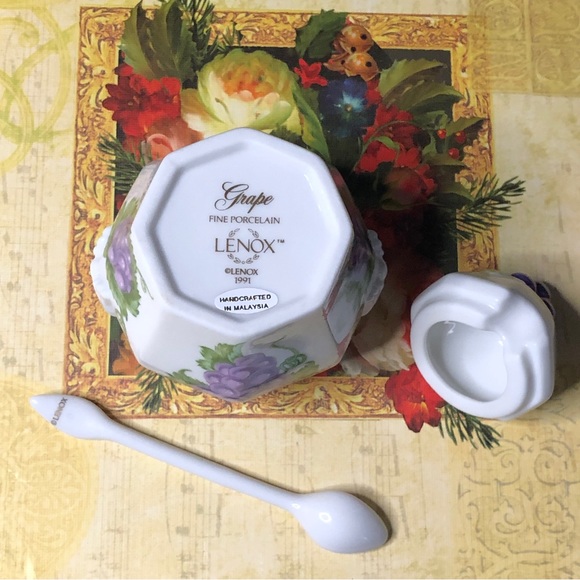 1991 Vintage Lenox Orchard Giftware By Lenox Grape 🍇 Jam Jar w/Lid & Spoon - Picture 9 of 12